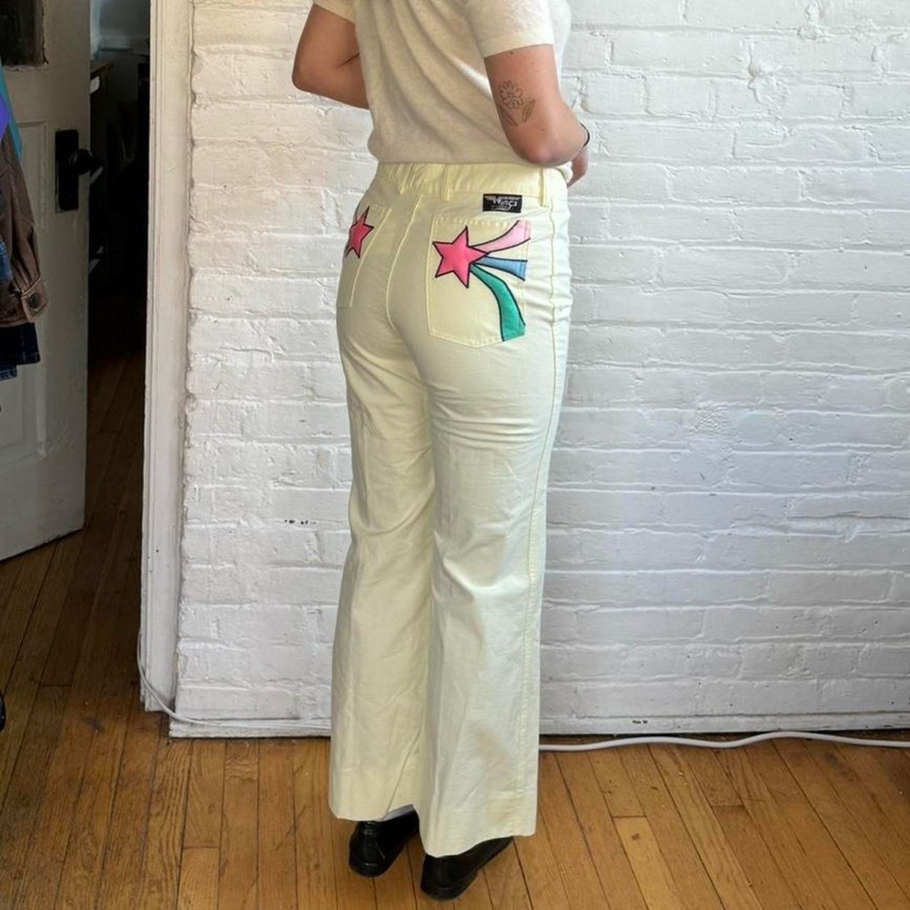 Vintage 70s Light Yellow Jeans with Shooting Star Detail on Back Pockets